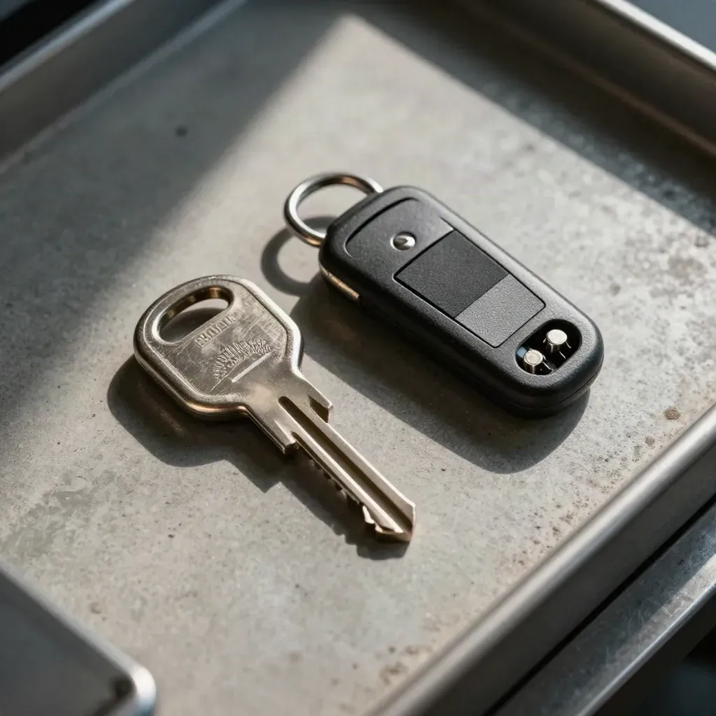 Macro lockdown kit with security key, tamper seals, and Torx bits on concrete